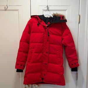 Canada Goose Red Puffer Jacket with Removable Fur Hood